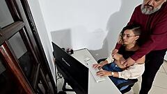 Blackmail and harassment on the first day at work turns into a steamy encounter