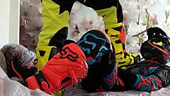 gay biker treads boots in motocross scene