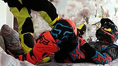 gay biker treads boots in motocross scene