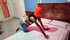 Brunette stepsister celebrates halloween sexy in hotel