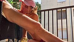 Skinny teen gets passionately pounded on balcony in public