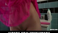 Stunning blonde amateur masturbates with vibrator in bathroom