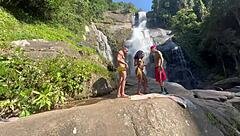 Friends Take Hot Black Girl To Waterfall For Wild Fucking!