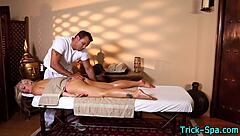 Beautiful blondes with great bodies give a sensual massage with oil