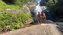 Friends Take Hot Black Girl To Waterfall For Wild Fucking!
