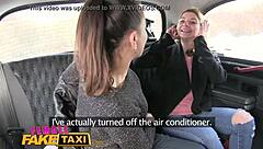 Female fake taxi skinny sexy czech lesbians with great tits have strap on fun in taxi.
