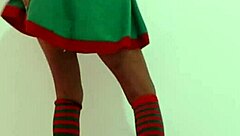 Santa's helper gets naughty on the desk at work
