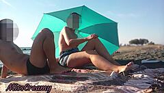 European stepfather and stepdaughter in public beach sex act