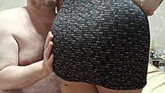 He licked her big boobs covered with whipped cream