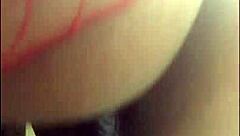 Ebony whore squirts hard on homemade dildo