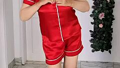 Stepmom seduce stepson by striptease do blowjob and get cumshot to huge boobs