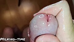 Pretty pink nails on mistress make slave cum four times during milking session