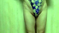 Gorgeous gold leotard long anal plug training session