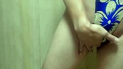 Beautiful amateur with a nice ass wears a gold leotard and gets anal training