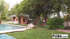 lesbian babes lick suggestively