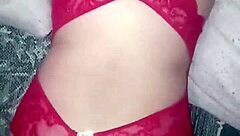 red lingerie soaked in cum from a wild group session with swingers