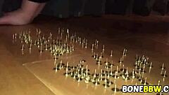 tied up big bbw tits punished in garage