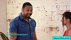 Teen masseuse Maya Woulfe gives John Legendary wet slippery sex