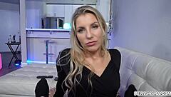Ashley Fires seduces stepson with open legs on couch