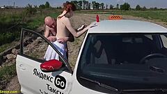 Crazy Taxi Driver Slams Skinny Babe in Public Backseat Anal