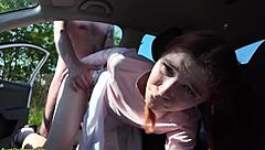 Crazy Taxi Driver Slams Skinny Babe in Public Backseat Anal