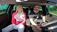 Tattooed hotties Tiffany and Latrell in wild car action