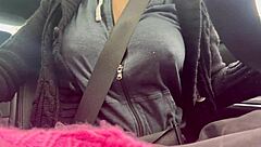 Italian Big Tits Milf Flashes Horny Boobs in Car