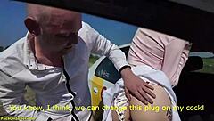Crazy Taxi Driver Slams Skinny Babe in Public Backseat Anal
