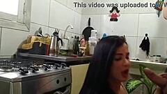 Latina housewife casually sucks dick in kitchen before chores