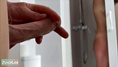 Wife catches me jerking off and gives a surprise shower