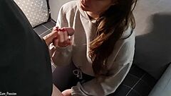 he covers my natural tits with cum during handjob