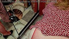 Neighbor bangs chubby redhead over slutty outfit