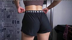 PAWG milf teases her sexy ass in tight sports shorts