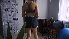 PAWG milf teases her sexy ass in tight sports shorts