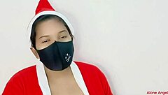 Mature Pregnant Woman Feels Sexy in Christmas Outfit