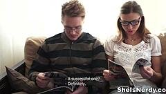 Nerdy teen Ananta Shakti in hot glasses gets fucked hard