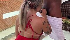 My wife enjoys a muscular stud while I watch
