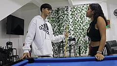Perverted Stepbrother Teaches Latina Stepsister Billiards Then Fucks Pussy