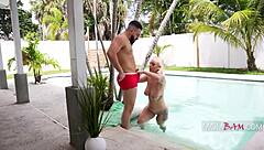Blonde babe with perfect curves gets a satisfying fuck outdoors, says Elana Bunnz to Peter Green.