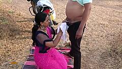 Outdoor sex with an Indian wife includes oral sex, finger play and deep throat penetration