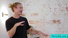 Horny client intensely experiences first nuru massage from hot teen 18+ naked masseuse Michael Vegas Sophia Burns