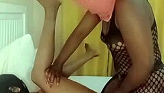 Hot girl gives a curvy black teen a sensual massage with oil and then they both have sex