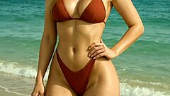 Hot blonde rides on the beach