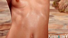 Petite brunette milf kimberly kisselovich performs hot outdoor striptease