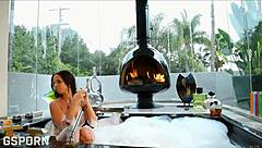 Beautiful brunette milf masturbates wet pussy in bathroom