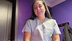 private doctor gets distracted during consultation and ends up with cum on her face from a patient.