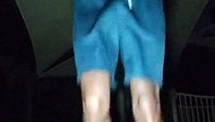 park workout with mature athletic beauty solo fitness session