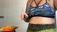 married woman records cooking videos but really wants to show swollen pussy