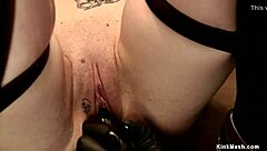 Redhead bound in doggystyle with choking and rough play