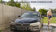 Big Tit Blonde Girlfriend Gets Her Tits Fucked While Cleaning the Car!